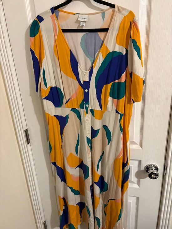 Ava & Viv Dresses & Skirts - Ava & Viv Abstract Colorblock Maxi Dress in Mustard, Teal & Navy